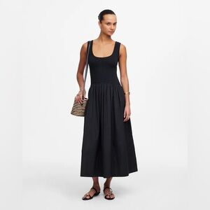Madewell Mixed Poplin Scoopneck Maxi In Black Dress Size L